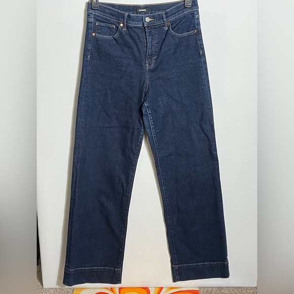 Express Dark Blue Wide Leg High Rise Jeans 8R - Picture 2 of 13